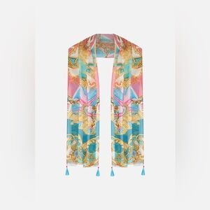 Camilla “Sail Away With Me” pink blue silk nautical baroque scarf belt wrap top